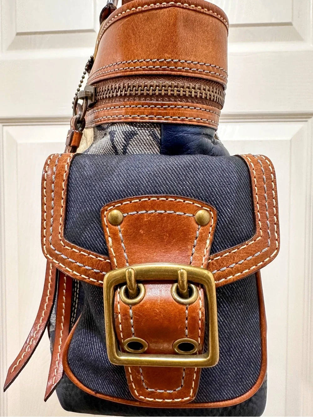Coach Legacy Mosaic Denim Patchwork Tote Bag Mixed Media Suede Snake